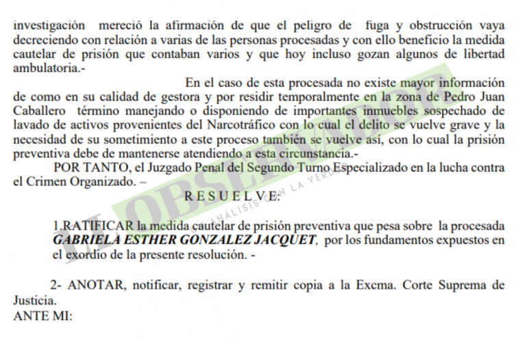 Ratifican prisión de presunta testaferro de Pavão